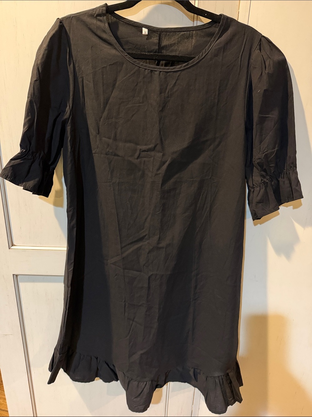 Black Ruffle-Hem Women's Dress - Classic Short Sleeve